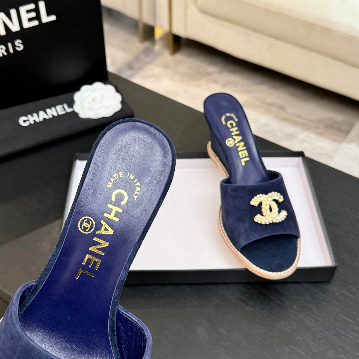 CC 2026 Wedge Sandals 65 Dark Blue Suede 667769