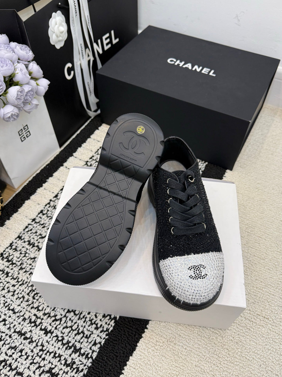 CC 26 Crystal-embellished Sneaker Black Leather 588796