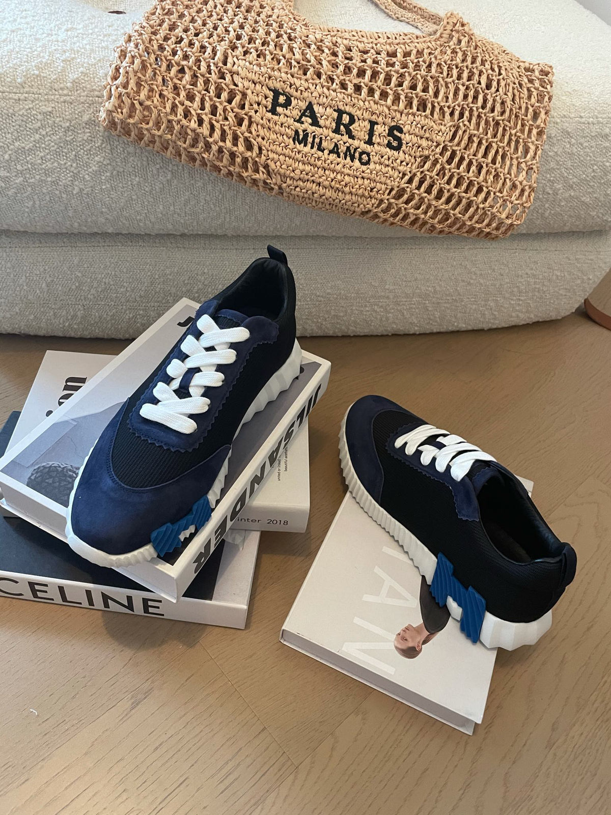 BOUNCING SNEAKERS BLACK MIX CHARCOAL BLUE CALFSKIN