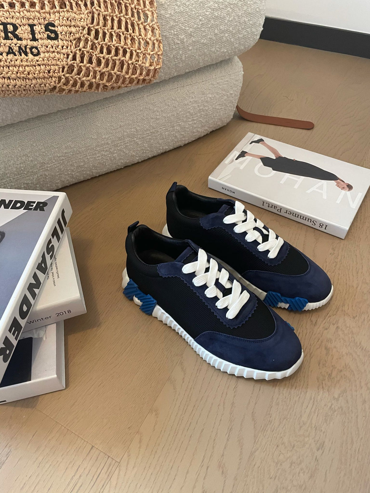 BOUNCING SNEAKERS BLACK MIX CHARCOAL BLUE CALFSKIN