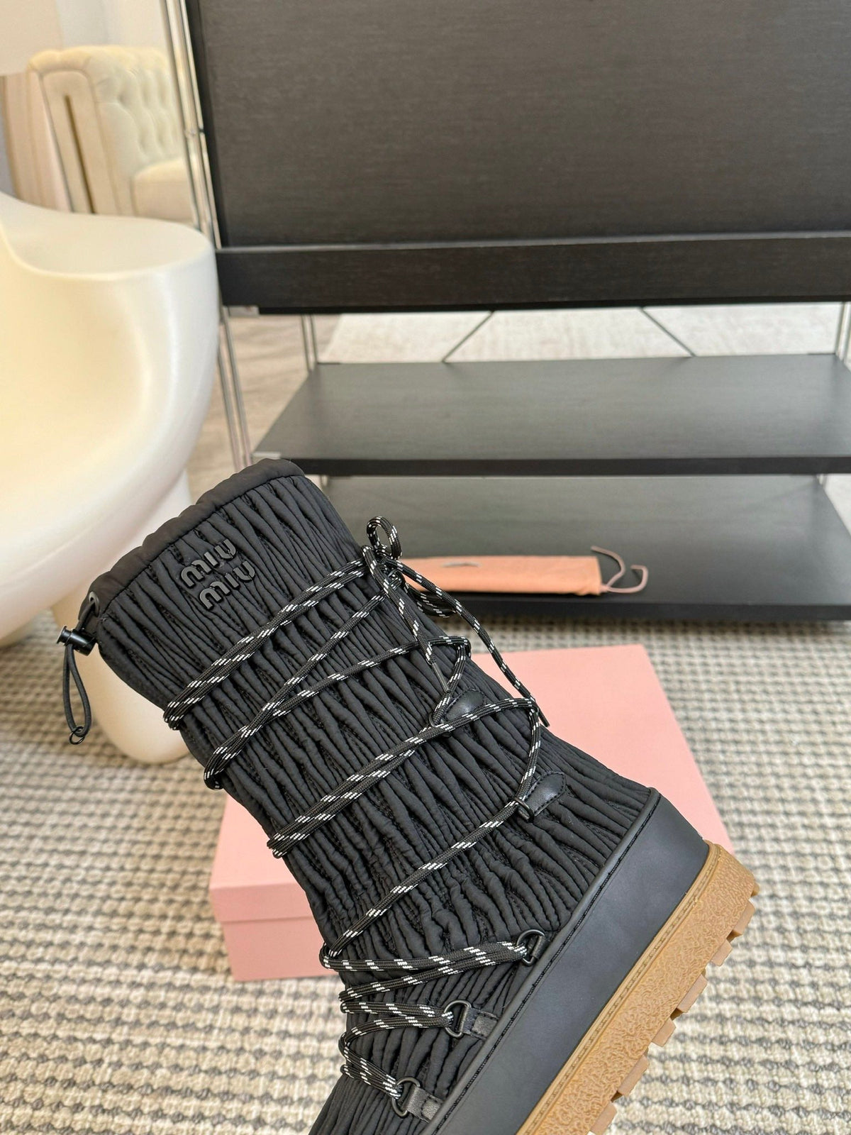 SNOW LONG BOOTS IN BLACK WRINKLED NYLON