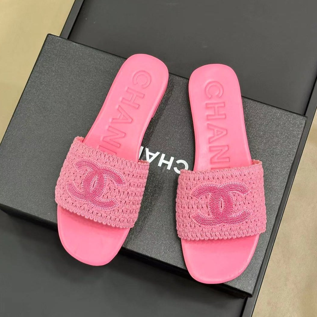 CC WOVEN SLIPPERS LIGHT PINK COWHIDE SOLE