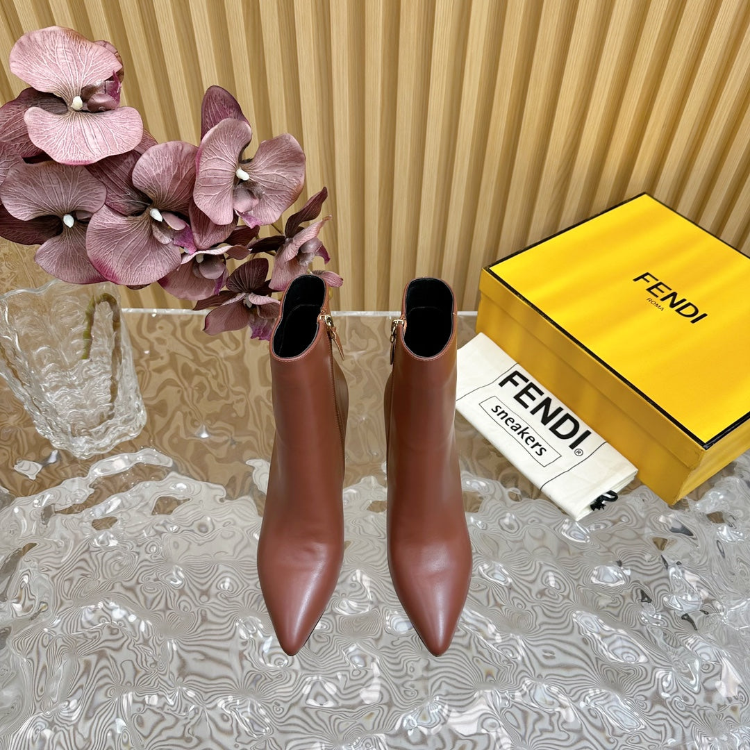 FENDI FIRST 80 MM BOOTS IN SANGRIA RED CALFSKIN WITH GOLD HARDWARE