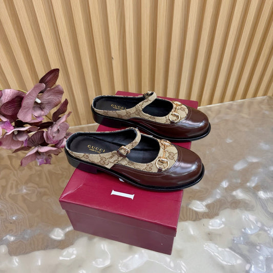 GG 26 Mule Brown Beige Beaded Leather Double G Fabric 589456