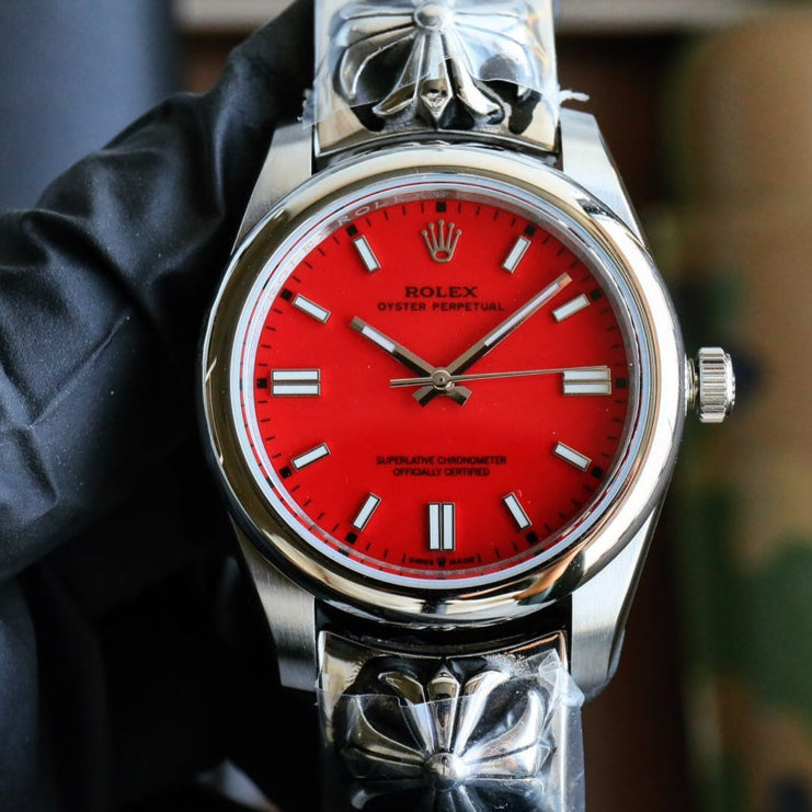 Rolex Oyster Perpetual 41mm Silver Red Dial