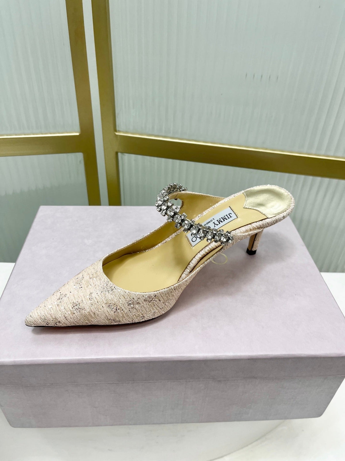 Jimmy 26s Heel Mules 65 Beige Sequins Sheepskin Diamond 605943