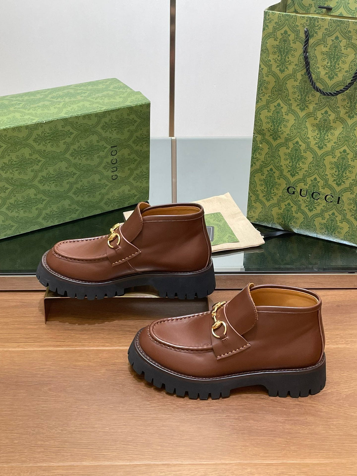 HORSEBIT ANKLE BOOTS 4.5CM IN RUSSET BROWN CALFSKIN