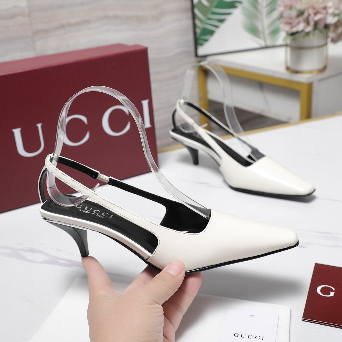 GG 26ss Slingback 60 White Sheepskin 601089