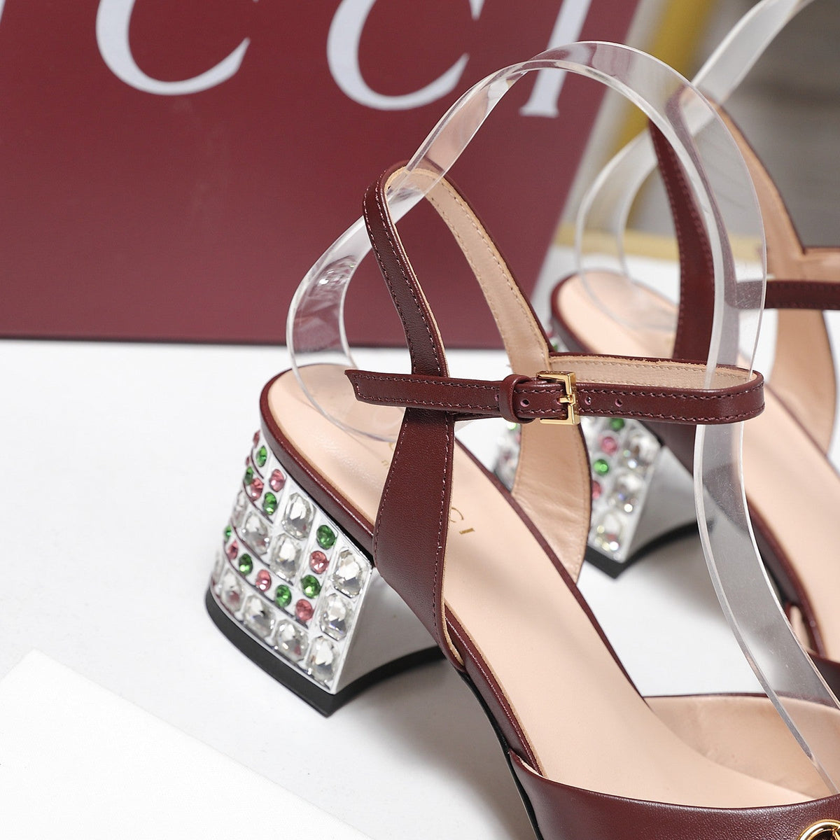 GG 26ss Sandals 55 Burgundy Beige Sheepskin 601097