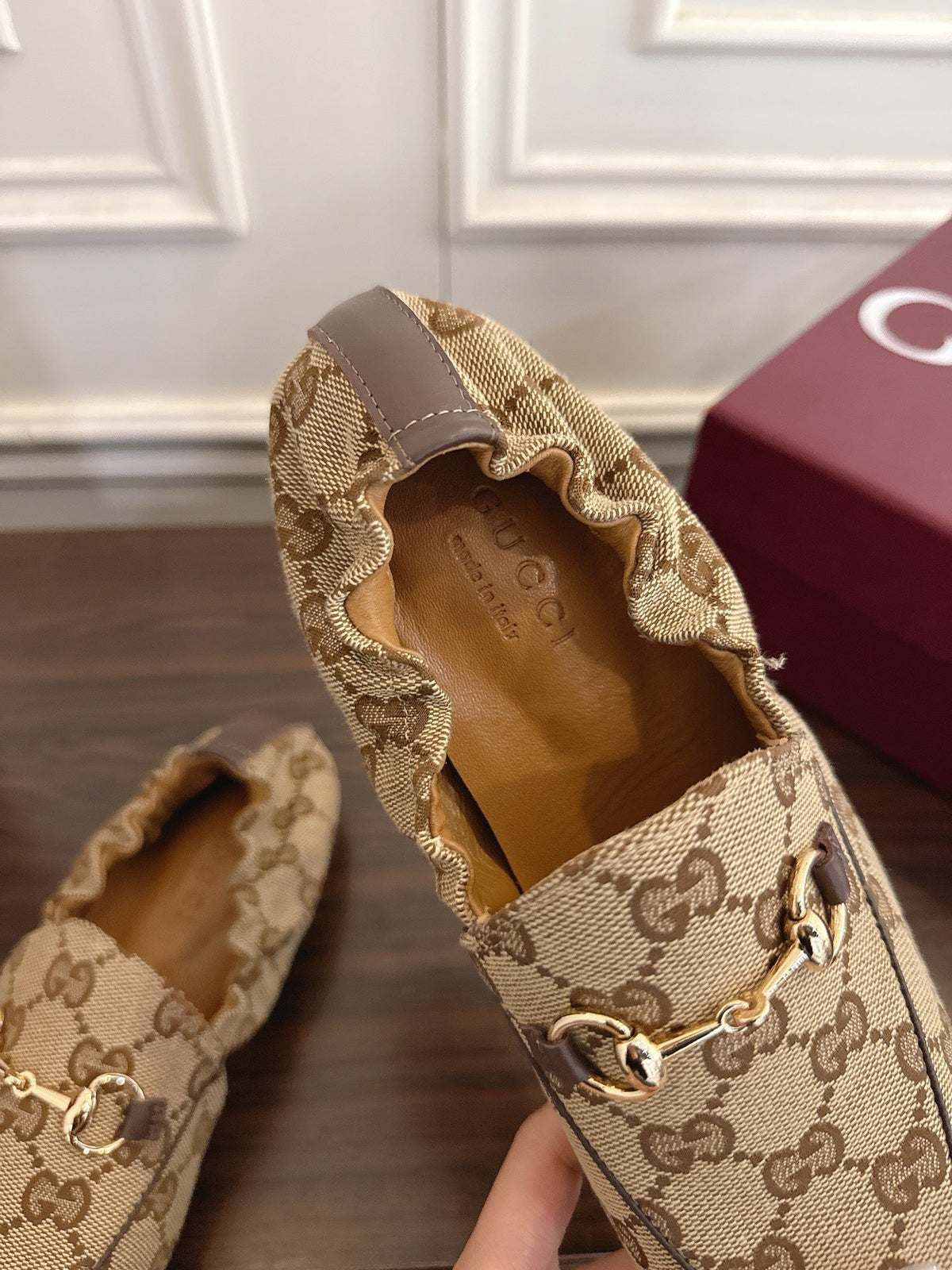 GG 26SS Loafers Beige Brown Monogram Canvas Leather 645954