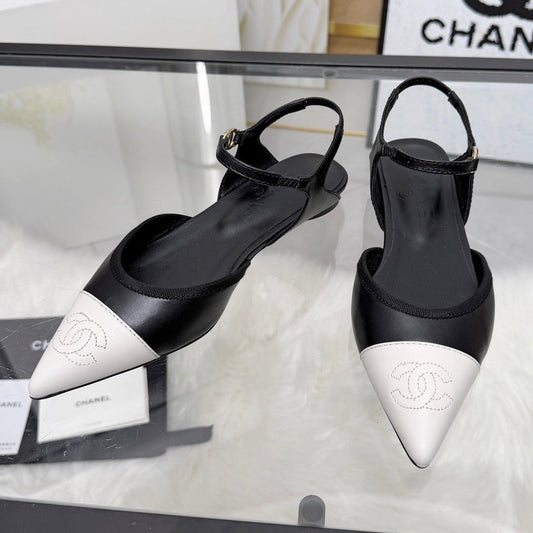 Chanel 2026 Slingback Black And White Iridescent Lambskin