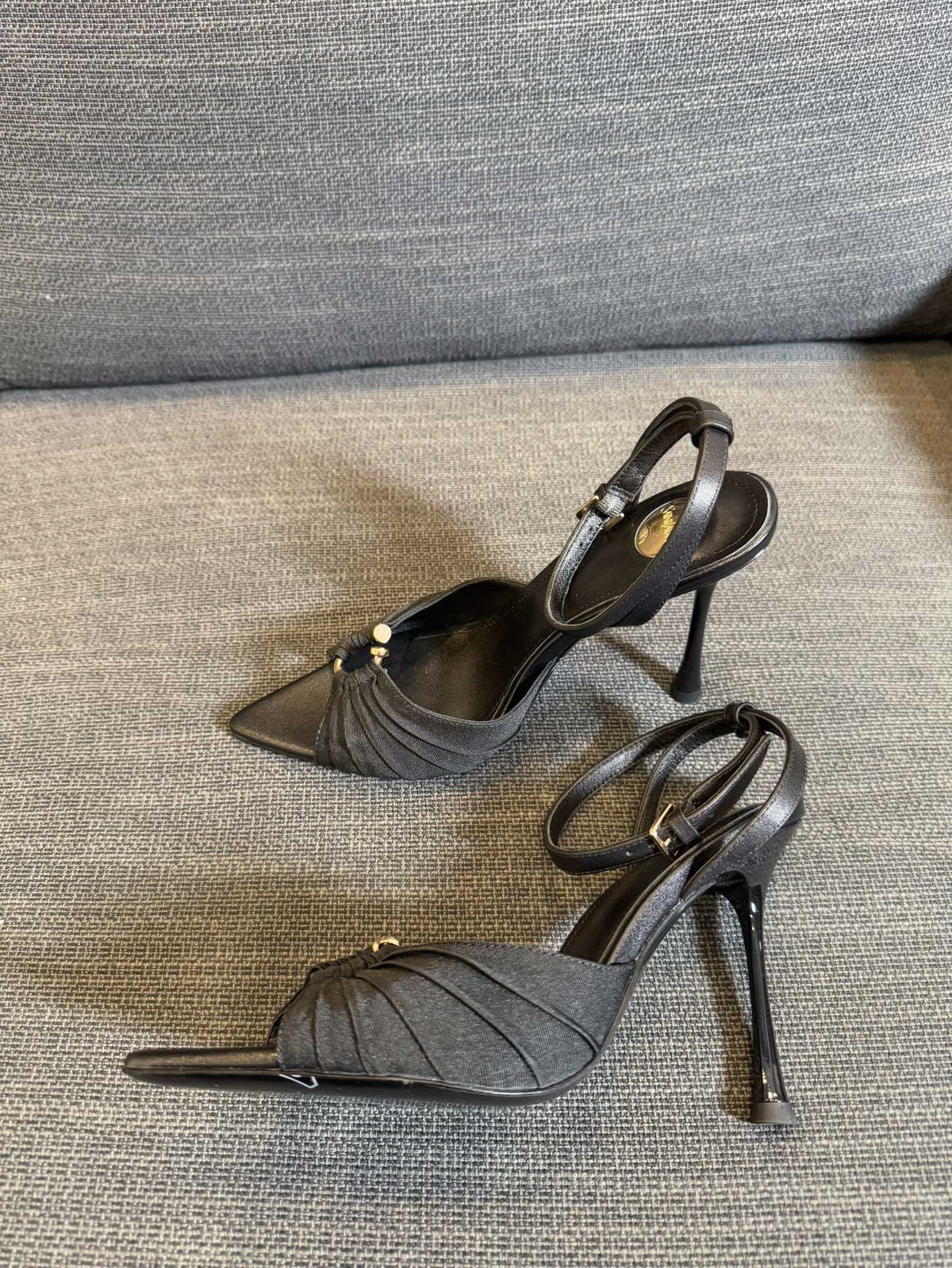 LOLA HIGH SANDALS IN BLACK SMOOTH LAMBSKIN AND DRAPED JERSEY