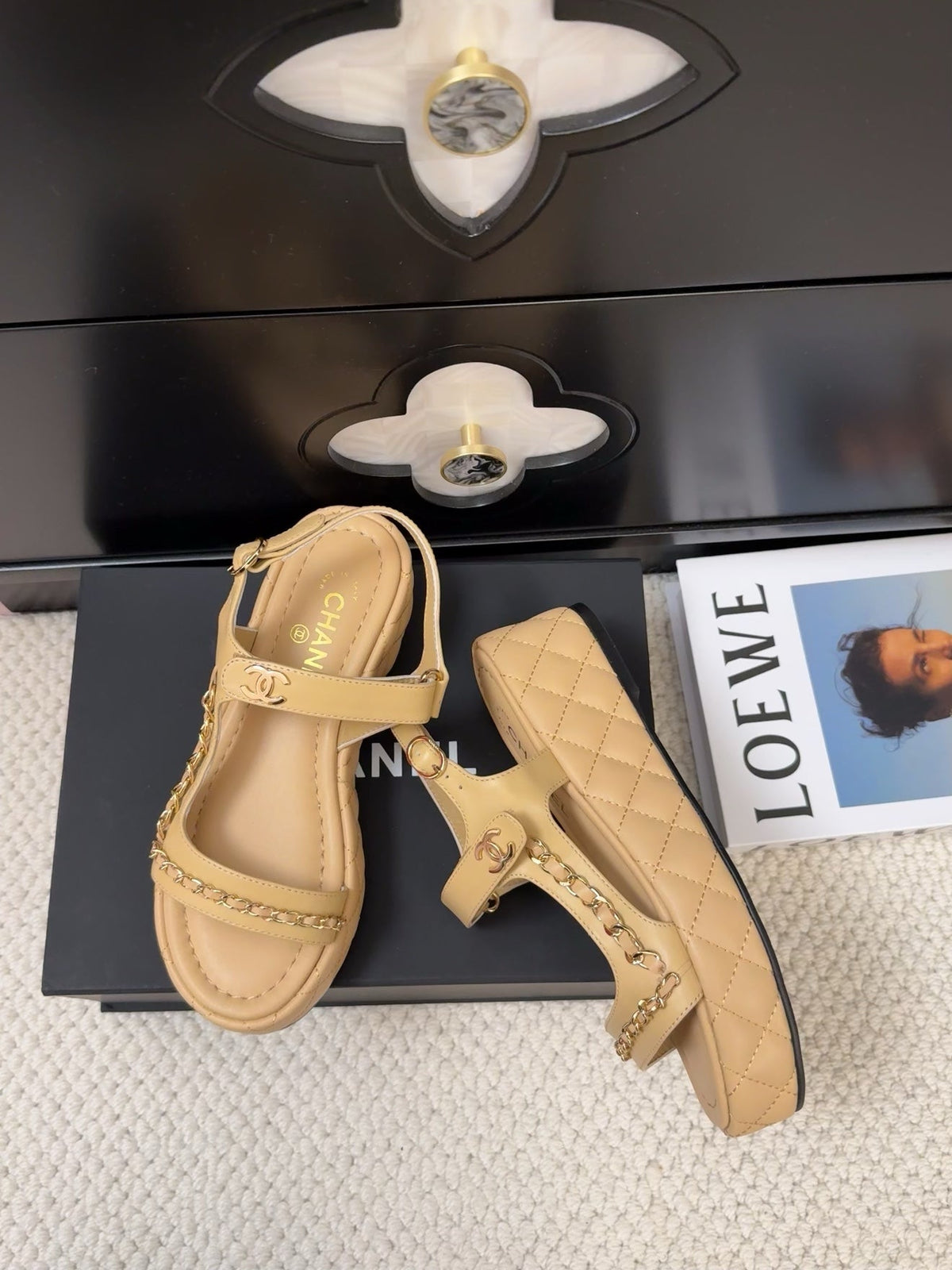 THICK-SOLED SANDALS 55 MM IN SAND YELLOW CALFSKIN