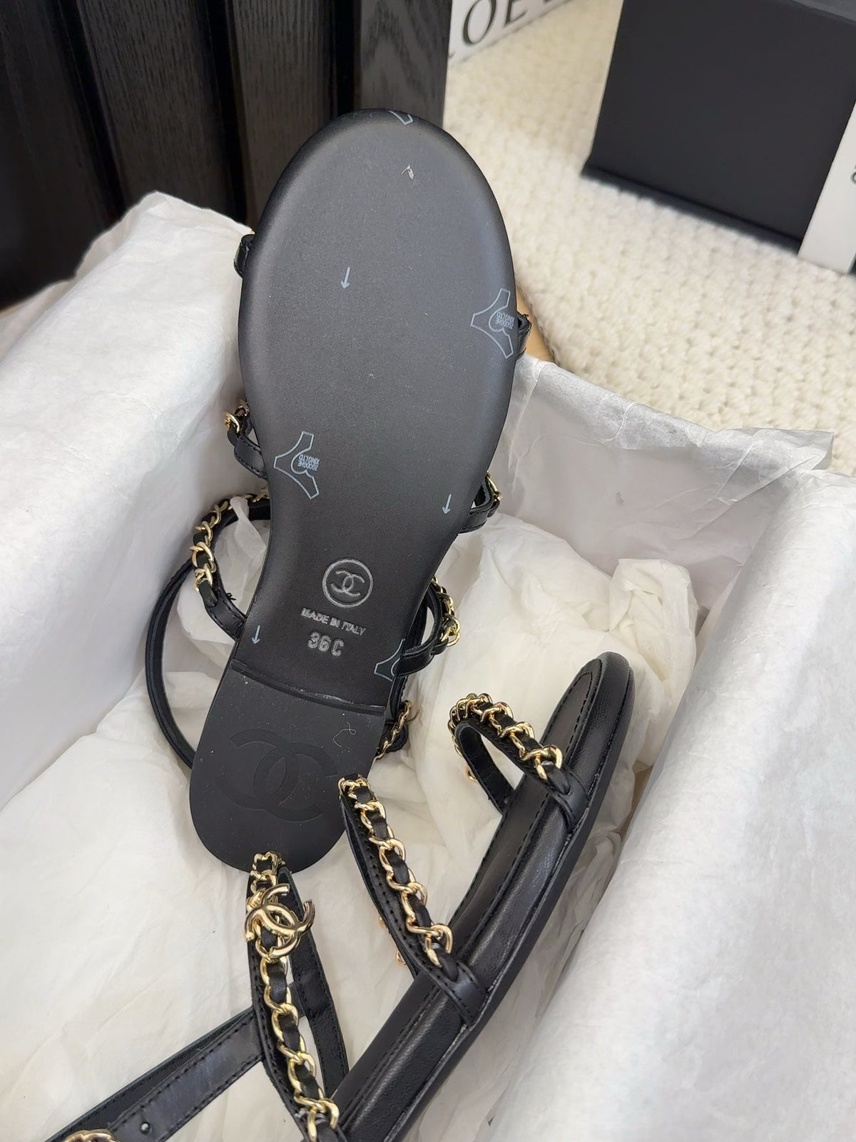 THREE-STRAPS SANDALS IN BLACK CALFSKIN WITH GOLD HARDWARE