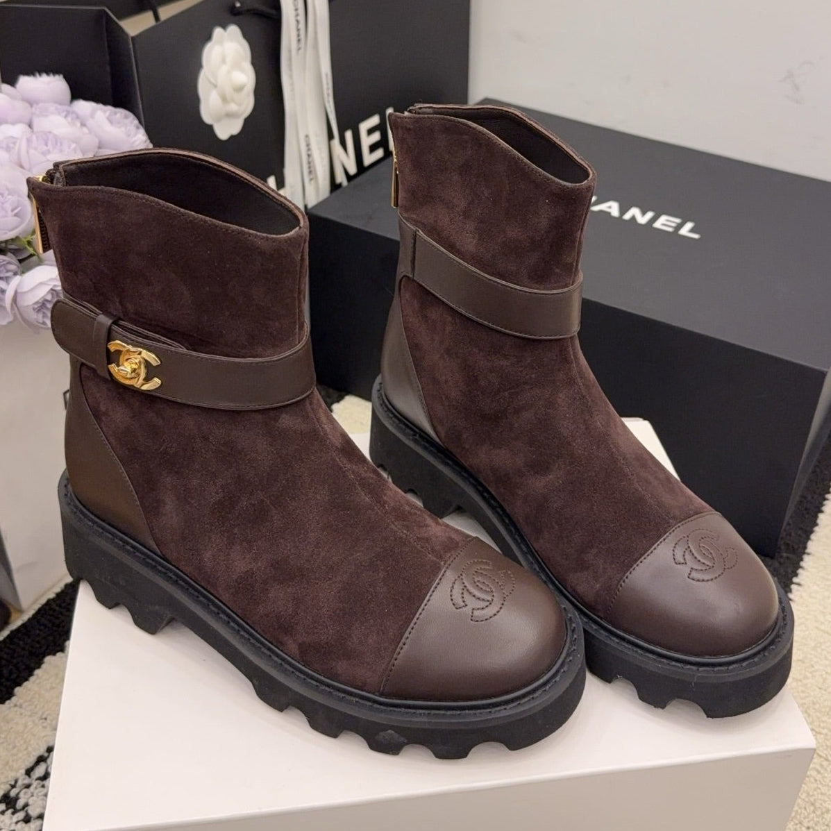 CC 26 Boot With Lug Sole Chocolate Black Suede Leather 588680