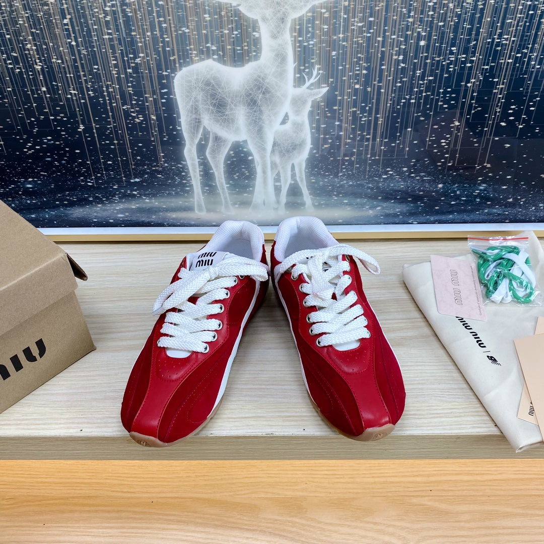 NB Red And Crimson Color Sneakers Cowhide