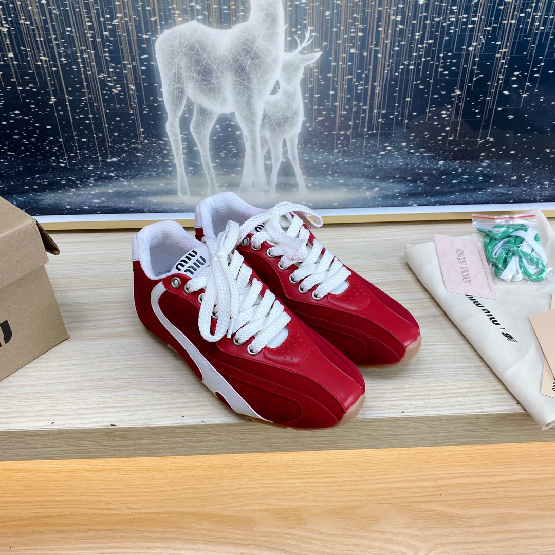 NB Red And Crimson Color Sneakers Cowhide