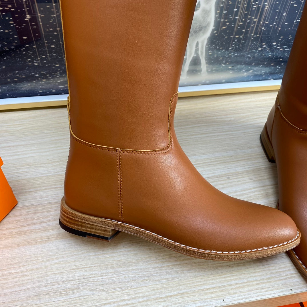 KNEE HIGH BOOTS IN BRONZE BROWN CALFSKIN
