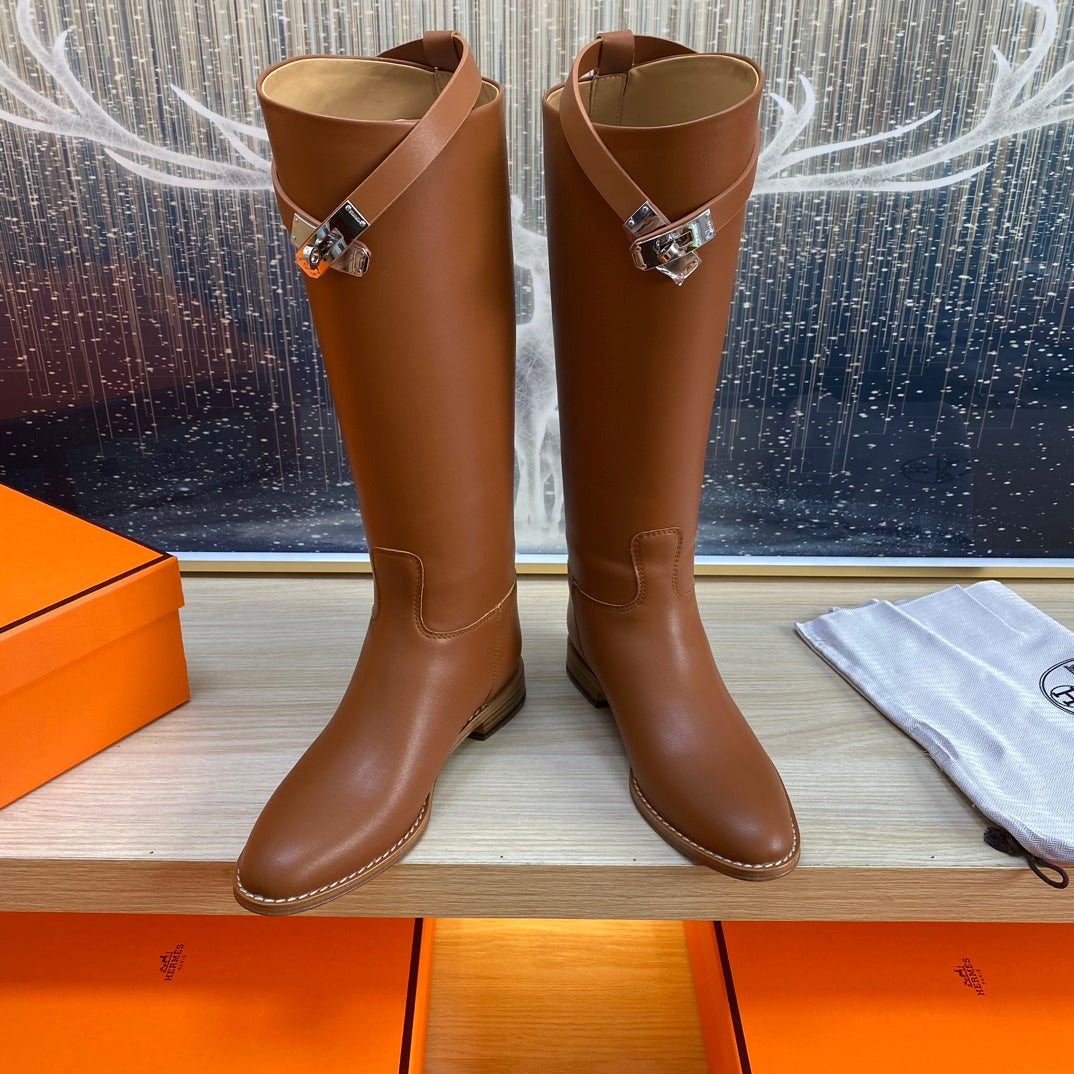 KNEE HIGH BOOTS IN BRONZE BROWN CALFSKIN