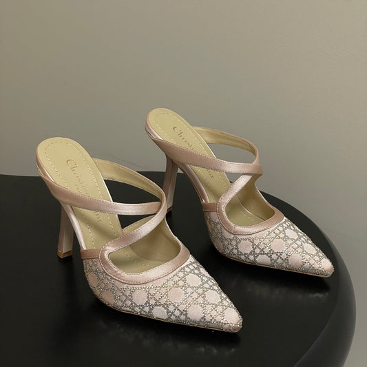 CD 26 High-Heeled Mules Nude Beige Mesh Sheepskin 593589