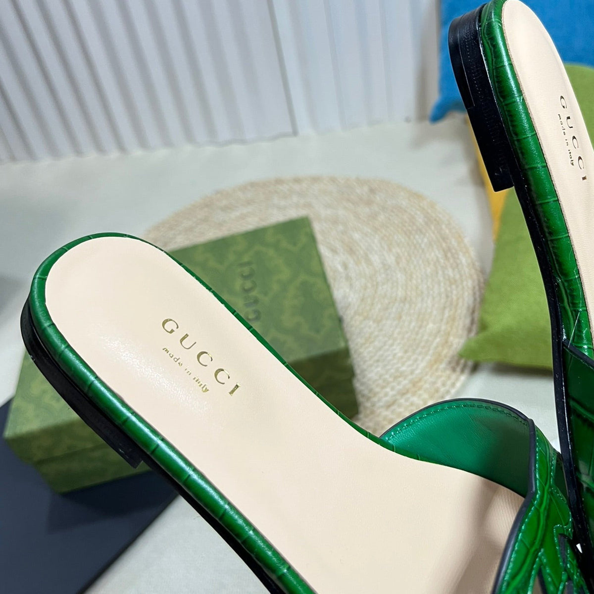 GG Cut Out Slide Sandals Forest Green