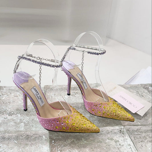 Jimmy Choo 2026 Saeda 100 Embellished Pump Yellow Purple Pink Leather