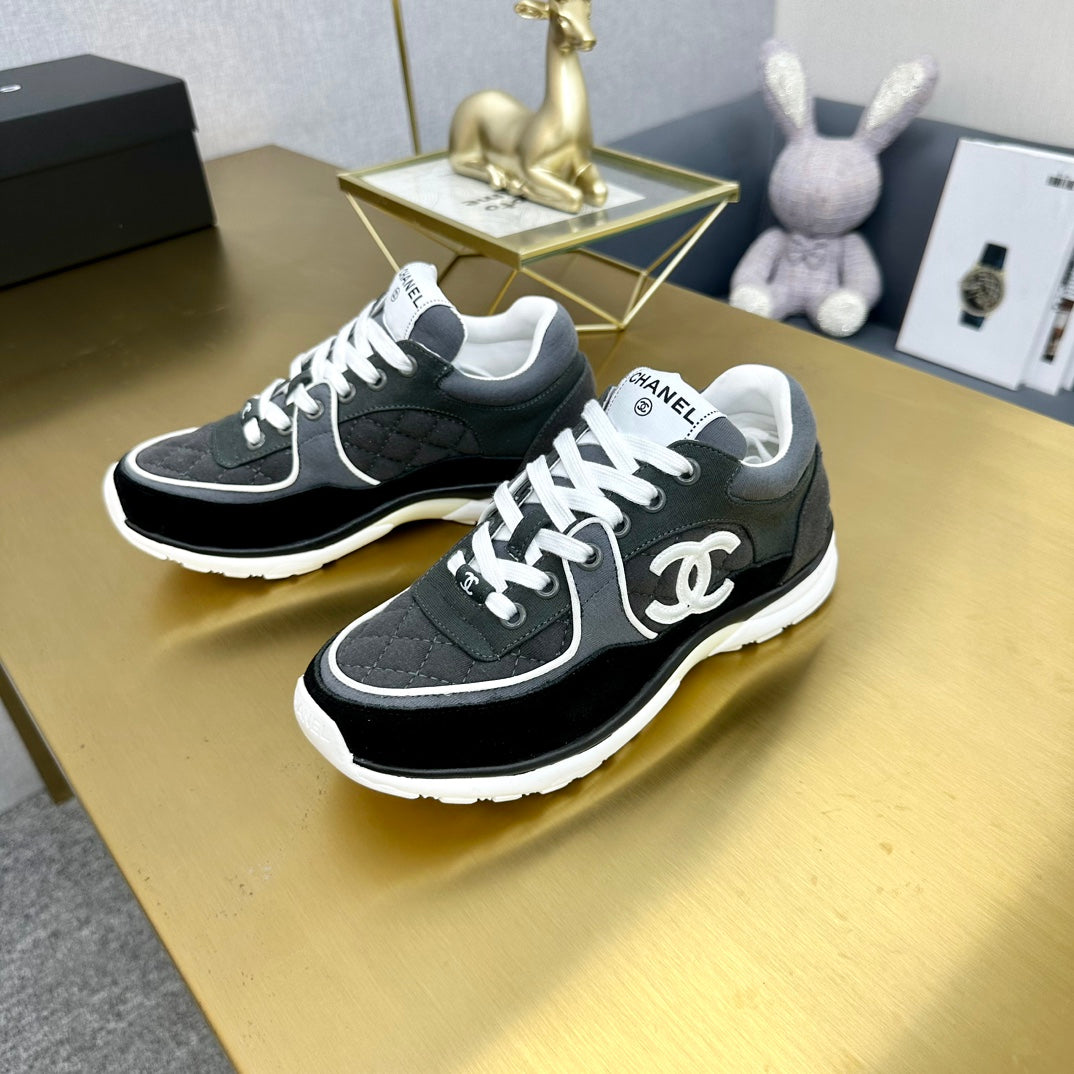 CC 2026 Casual Sneakers Black Gray Monogram Suede 668046