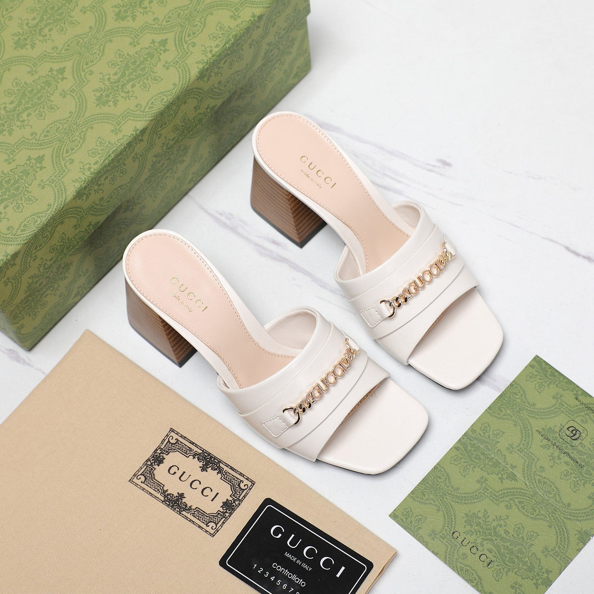 GG High Heels Half Slippers White