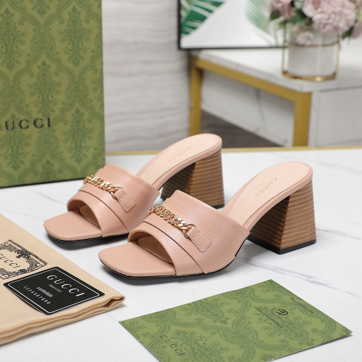 GG High Heels Half Slippers Pink