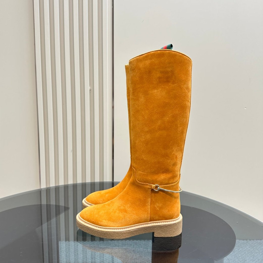 SLIM HORSEBIT KNEE BOOTS WITH WEB IN HONEY ORANGE SUEDE