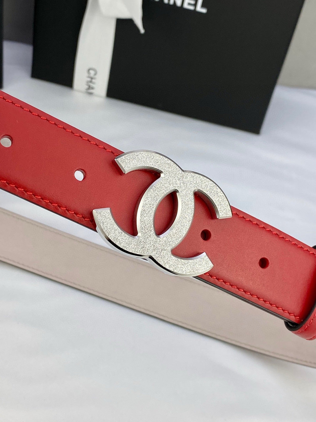 DOUBLE C BELT 30MM IN RED CALFSKIN METAL BUCKLE