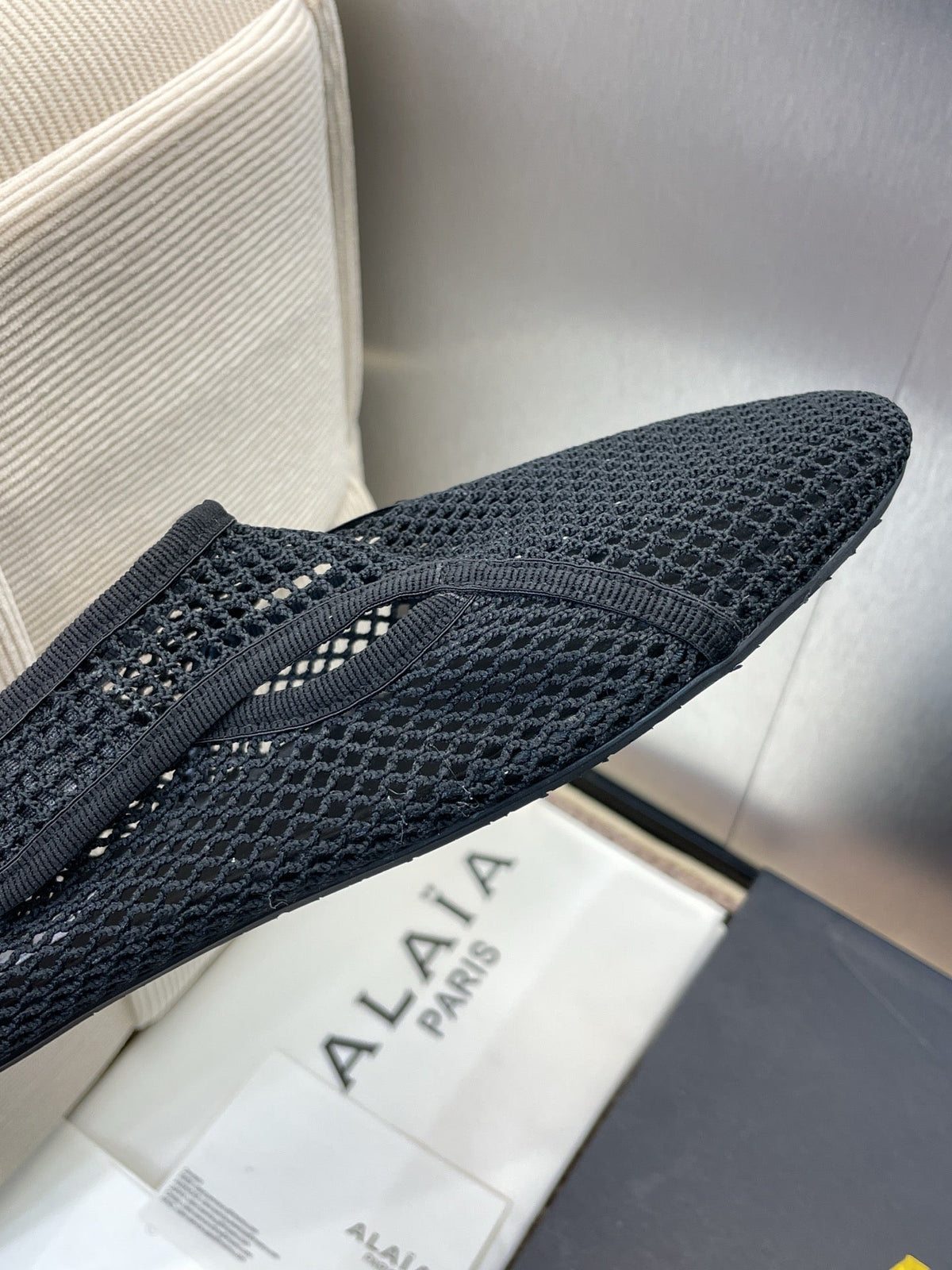 Alaia 2026 Ballet Flats Black Mesh Leather 373183