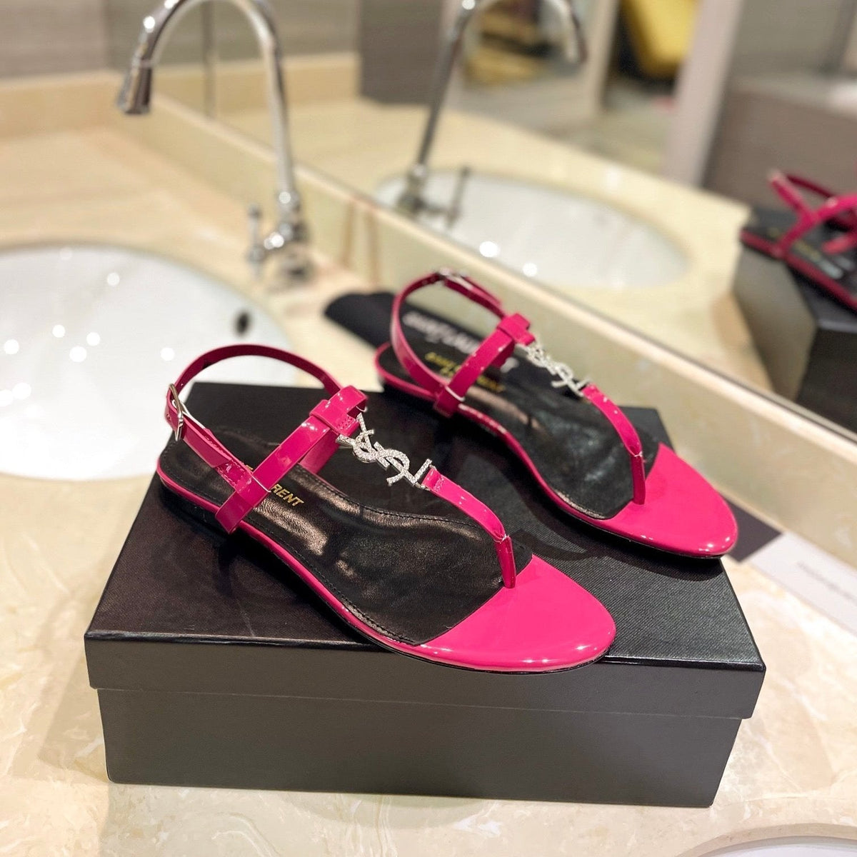 SL CASSANDRA SANDALS DEEP PINK POLISHED CALFSKIN