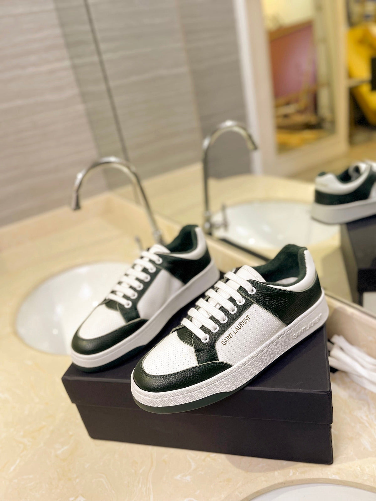 SL SL/61 SNEAKERS DARK GREEN AND WHITE CALFSKIN