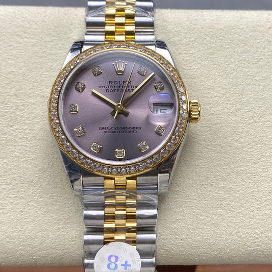 Datejust 31mm Yellow Gold Steel Diamond Bezel Purple Dial Diamond Numerals