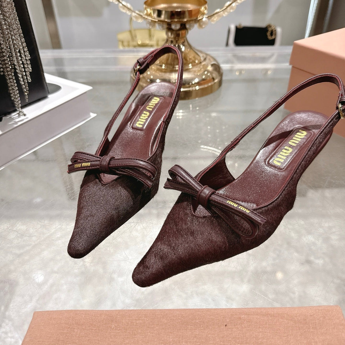 Miu 26 High Heel Slingback 45 Burgundy Suede Leather 592096