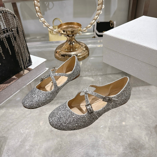 CD 26 Ballet Flats Gray Leather With Sequins 592216