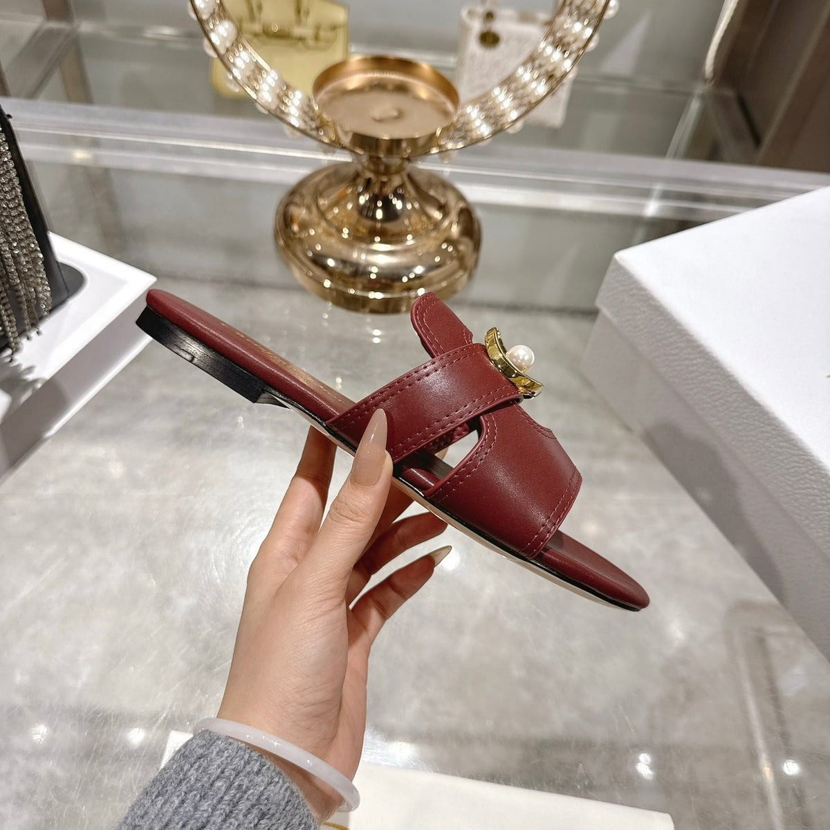 CD 26 Chunky Heel Sandals Burgundy Leather 592274