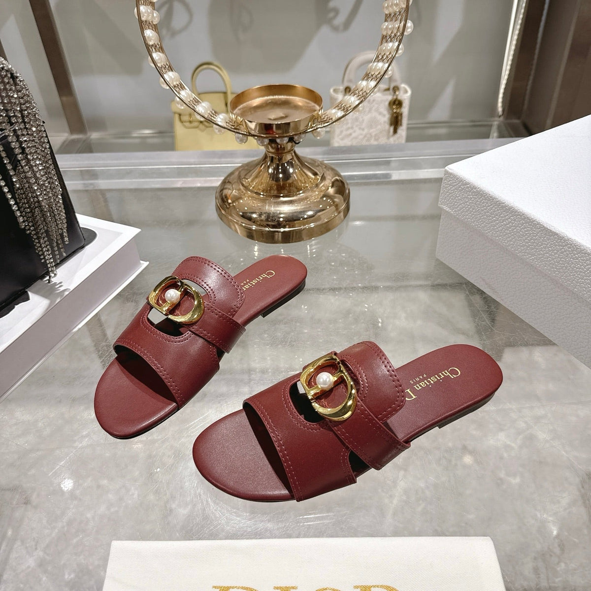 CD 26 Chunky Heel Sandals Burgundy Leather 592274
