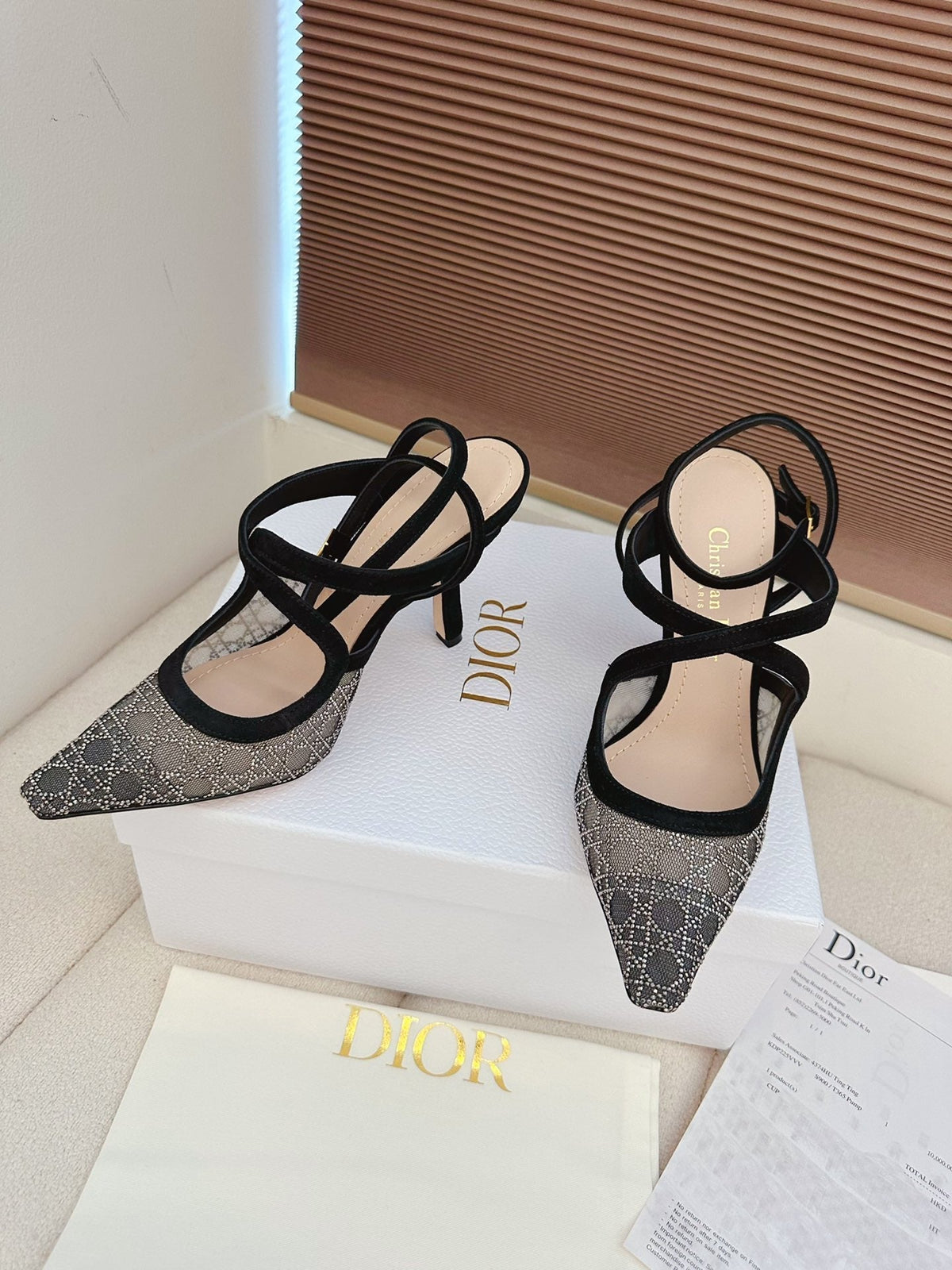 CD 26 High Heel 95 Black Beige Mesh Fabric Sheepskin 614894