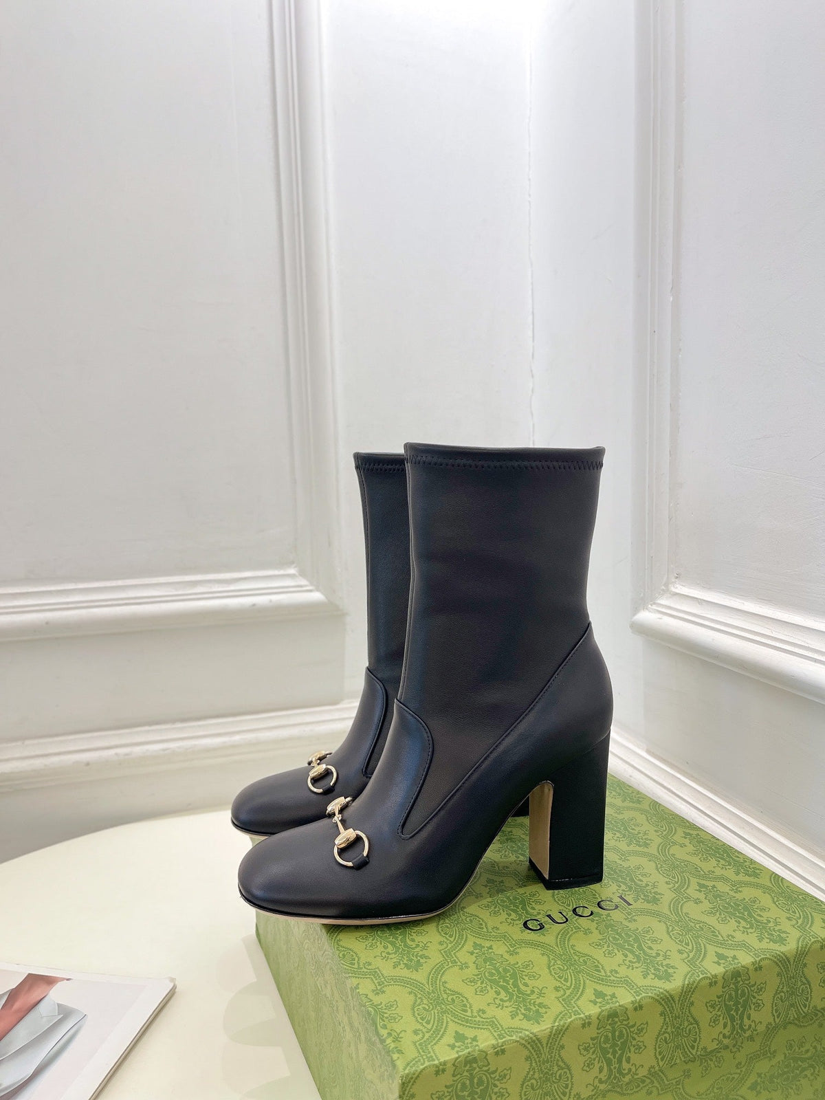 HORSEBIT ANKLE BOOTS 9.5CM IN BLACK SHEEPSKIN