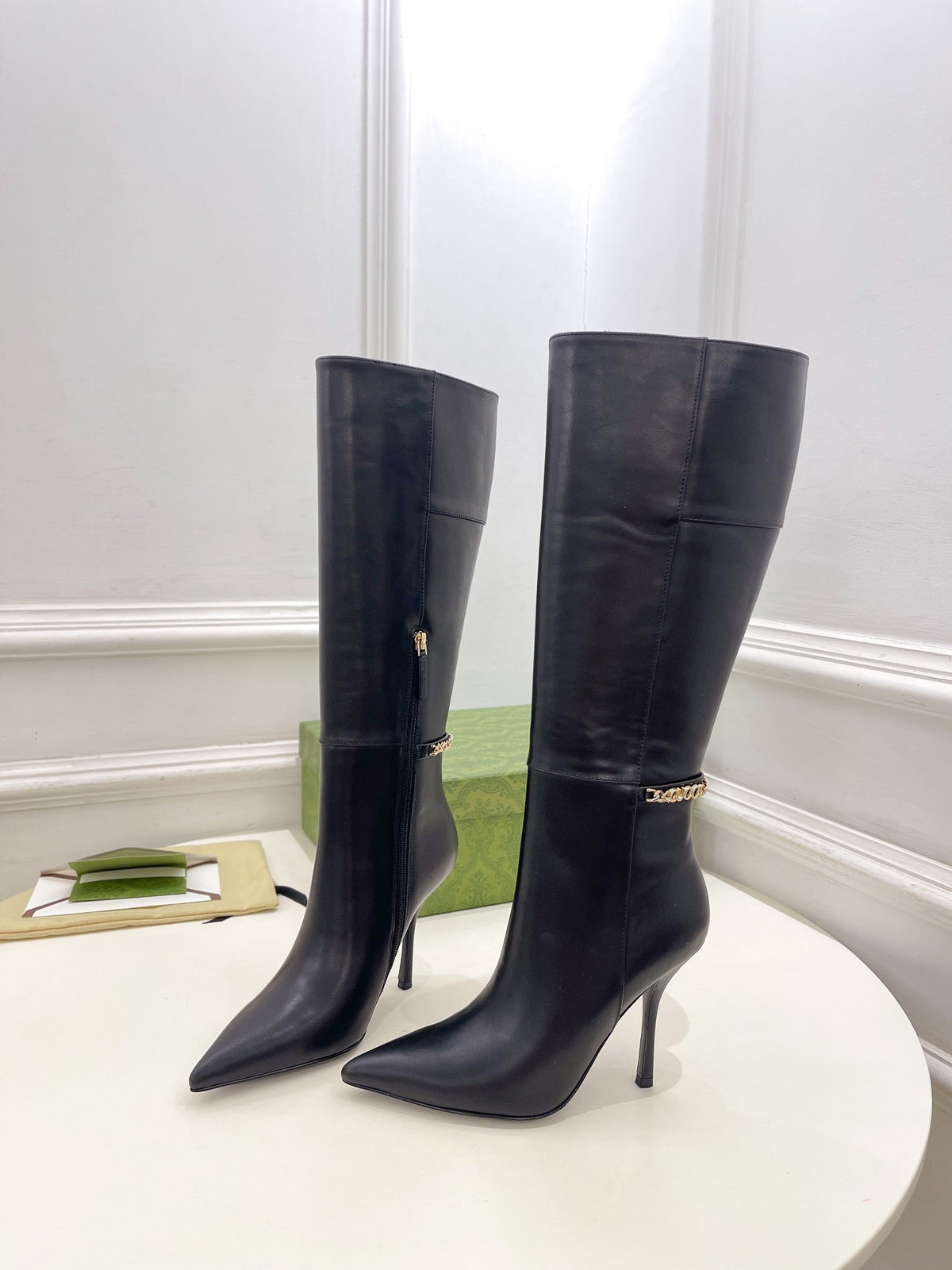 SIGNORIA KNEE BOOTS 10.5CM IN BLACK CALFSKIN