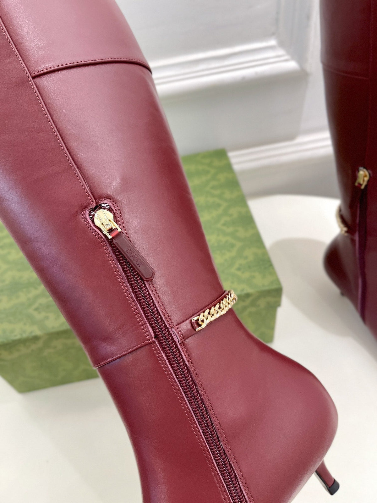 SIGNORIA KNEE BOOTS 4.5CM IN BURGUNDY RED CALFSKIN