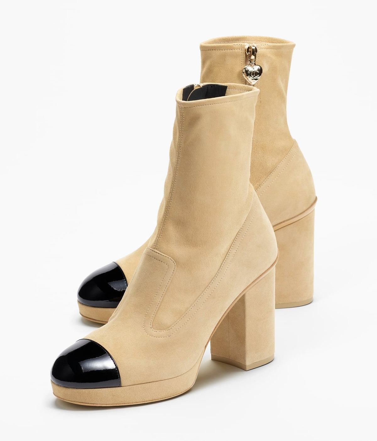 SHORT BOOTS BEIGE BLACK SUEDE KIDSKIN